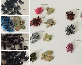 SMALL PLASTIC EYES  For Bears, Fishing Lures, Other Craft Items, With Metal Lock Washers, 12 colors, 4.5mm, 6mm, 7.5mm