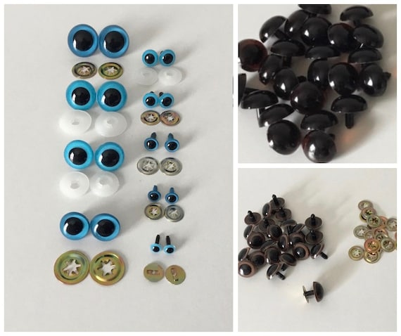 PLASTIC SAFETY EYES for teddy bears, stuffed animals, puppets, crafts, Variety of Colors, Sizes 4 1/2mm through 30mm