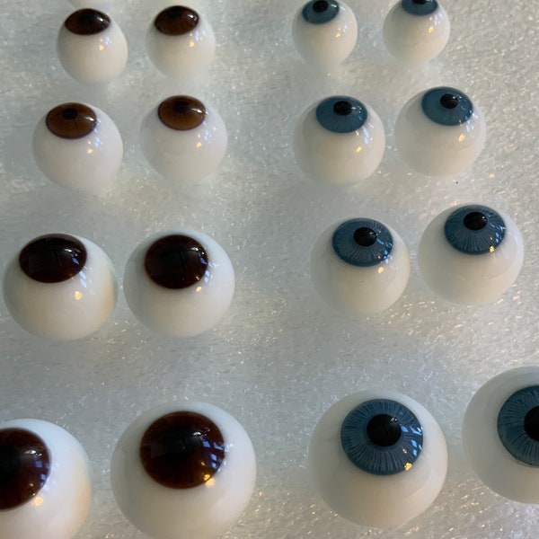 GLASS DOLL EYES, 8mm - 20mm, Blue and Brown, Made in Germany