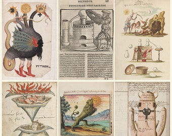 Colección de manuscritos antiguos y raros de alquimia: 22 textos herméticos antiguos, escritos rosacruces, libros de filosofía oculta y tratados esotéricos medievales.