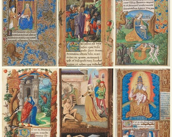 Illuminated Manuscript Book of Hours Collection Digital Download, Medieval French Art Miniatures, Gothic Religious Manuscript JPG Archive