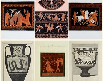 Láminas de arte de jarrones griegos – Platos de antigüedades de D’Hancarville, ilustraciones de cerámica etrusca, griega y romana en alta resolución (archivo).