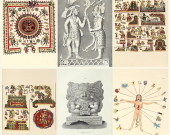 Maya Codex Mexican Antiquities Illustration Collection Digital Download, Kingsborough Mesoamerican Manuscripts, Aztec Maya Art JPG Archive