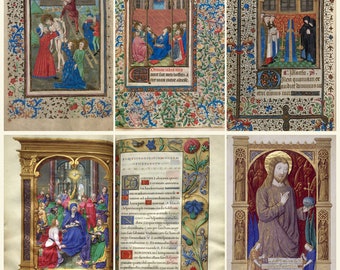 Illuminated Book of Hours Medieval Manuscripts Collection Digital Download, Rare Miniature Paintings, Gothic Manuscript Art JPG Archive