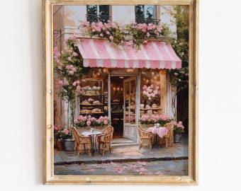 Impressionist Parisian Flower Café Painting, Vintage French Bistro Art (Digital Download)