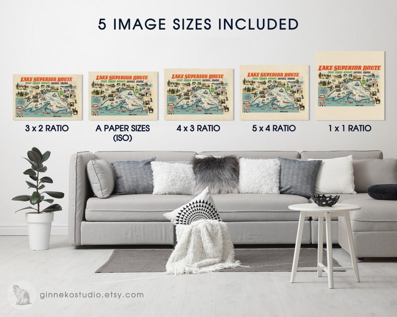 Digital Download Vintage Pictorial Map Lake Superior Route Trans digital-download-vintage-pictorial-map-lake-superior-route-trans