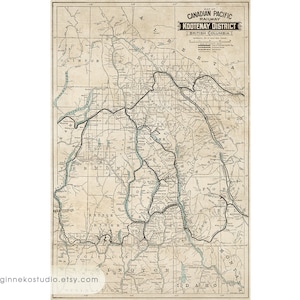Impression sur toile - carte vintage - Chemin de fer Canadien Pacifique, district de Kootenay, Colombie-Britannique 1904 [16"x24"]