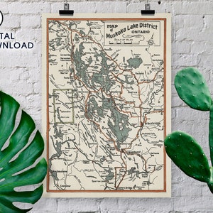 Digitale download - Vintage Muskoka meren kaart