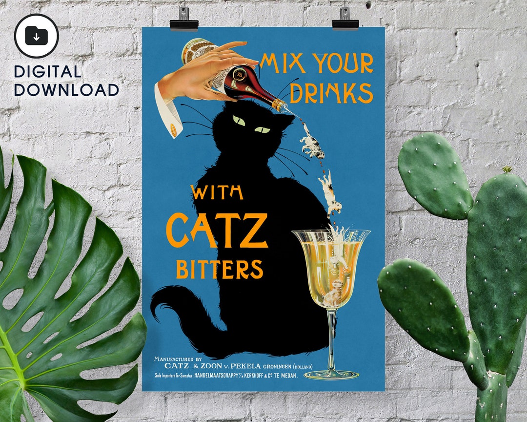 Digital Download Mix Your Gin With Catz Bitters. Vintage Ad Etsy