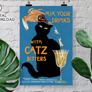 Digitaler Download - Mixe Deinen Gin mit Catz Bitters. Vintage Ad