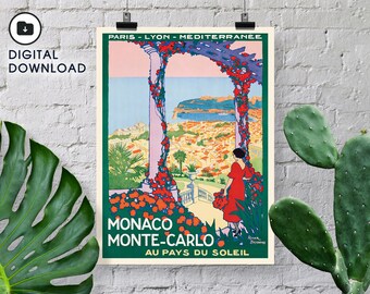 Pobieranie cyfrowe - Vintage Travel Poster - PLM Monaco Monte-Carlo - Roger Broders 1922