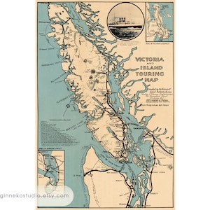Impression sur toile – Carte touristique de Victoria et de l'île de Vancouver – 1925 [16"x24"]