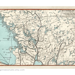 Impression sur toile – Carte vintage – Régions de Muskoka, Huntsville, Haliburton, Simcoe, Parry Sound, Peterborough [36"x24"]