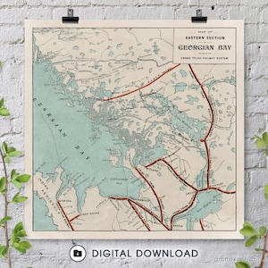 Digitaler Download - Vintage Karte von Georgian Bay und Muskoka Lakes - 1899