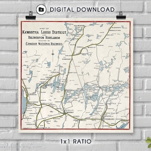 Digital Download -  Vintage Map of Kawartha Lakes District and Haliburton Highlands