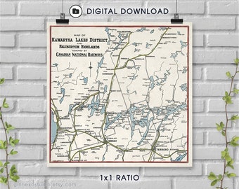 Digital Download -  Vintage Map of Kawartha Lakes District and Haliburton Highlands