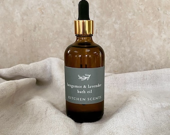 Bergamot & Lavender Bath Oil, Moisturising luxury vegan bath oil with essential oils