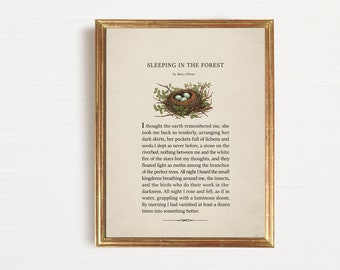 Mary Oliver Poem , Sleeping in the Forest, Nature lover Gift , Printable Poetry Gift with Vintage painting , Farmhouse Décor, Digital.