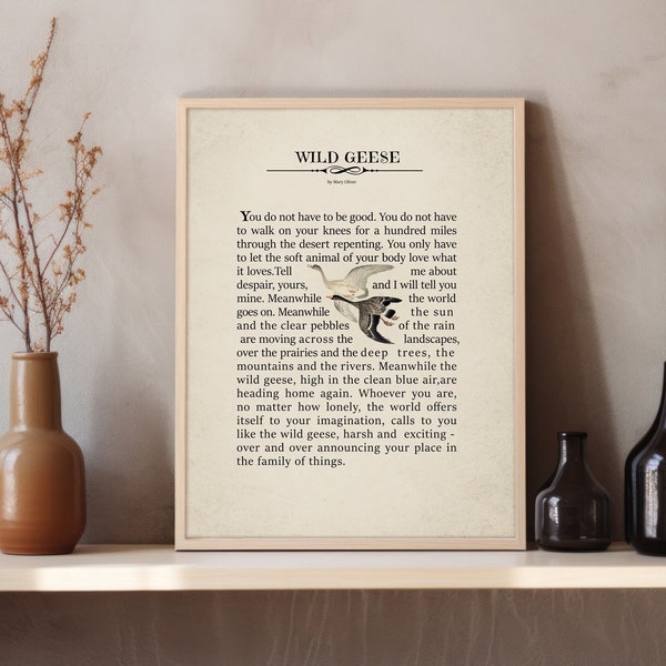 Mary Oliver Quote ,Wild Geese Poem , Poem lover Gift ,Bedroom ,Living Room Décor ,Mary Oliver Gift ,Inspirational Quote , Instant Download.