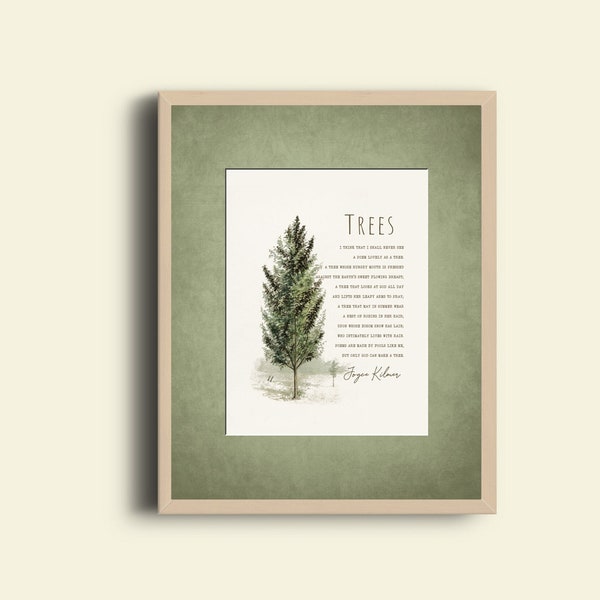Trees Poem , Joyce Kilmer Poem , Inspirational Poem , Literature Gifts , Vintage Art Poster, Instant Download.