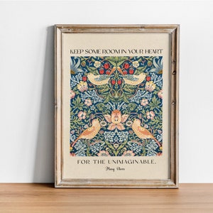 Mary Oliver Quote, Keep Some Room In Your Heart for the Unimaginable, Vintage Flower Painting with Famous Quote, Gift for Reader Digital .