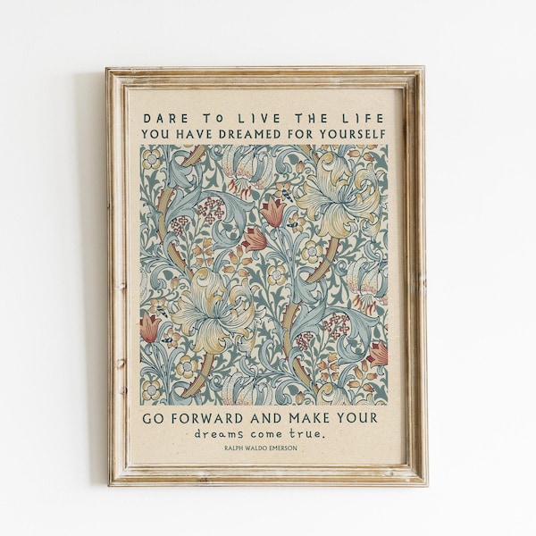 Ralph Waldo Emerson Quote Print: Floral Vintage Illustration (Digital Download 16x20, 11x14 inch JPGs)