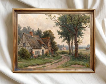 Vintage Country Cottage Print: Rustic Farmhouse Landscape (Digital Download)