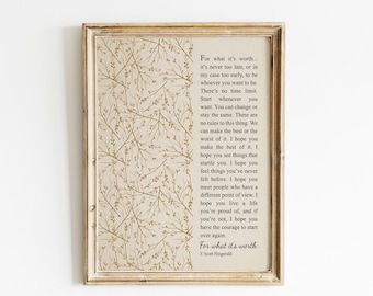 F. Scott Fitzgerald Quote Print: Vintage Literary Art (Digital Download)