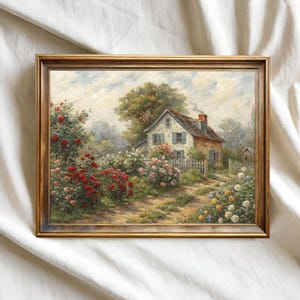 French Cottage Garden Art Print: Vintage Rose Landscape (Digital)