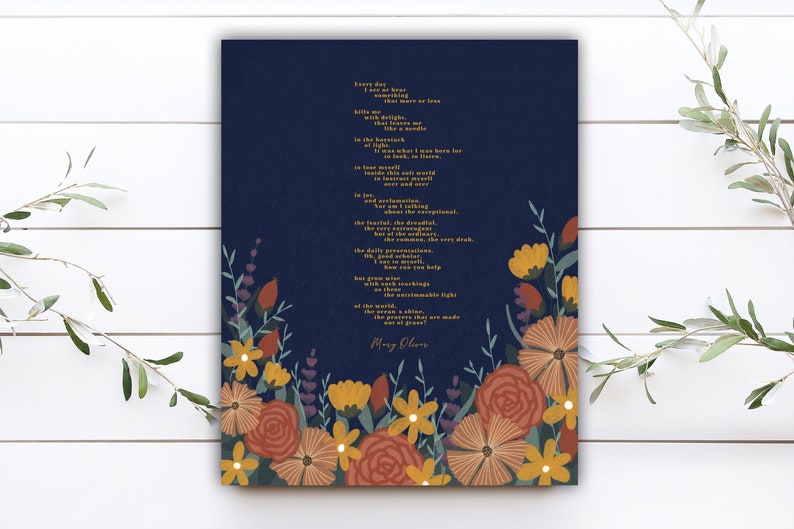 Mary Oliver Poem Mindful Classic Poem Printable Poetry - Etsy Australia