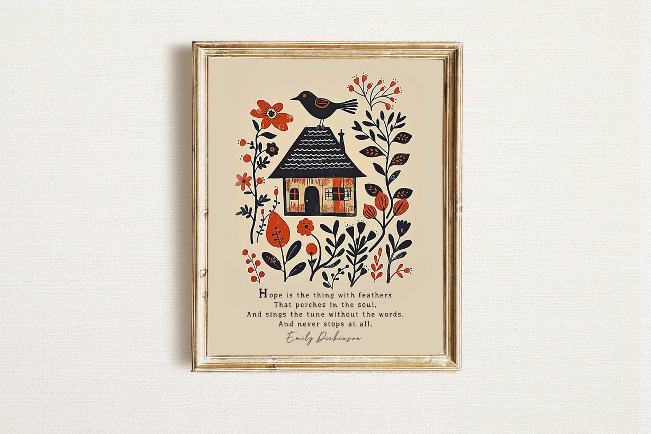 Emily Dickinson Poem, Hope is a Thing With Feathers, Bird Illustration