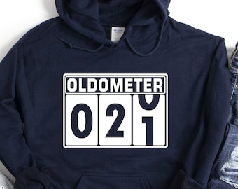 Sudadera con capucha Oldometer, divertida para celebrar los 21 años, sudadera con capucha de cumpleaños, sudadera con capucha para celebrar los 21 años, divertida sudadera con capucha para el 21.º cumpleaños, regalo para la fiesta del 21.º cumpleaños