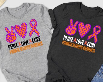 Peace Love Cure Psoriatic Arthritis Awareness Shirt, Psoriatic Arthritis Awareness Shirt, Arthritis Gift Shirt, Arthritis Tee, Support Shirt