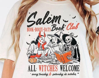 Comfort Colors® Salem Book Club Shirt, Vintage Halloween T-Shirt, Salem Witch Shirt, Bookish Halloween, Spooky Book Lovers, Gift For Reader