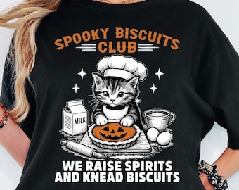 Comfort Colors® Spooky Biscuits Club Shirt, Black Cat Halloween Baking T Shirt, Gift for Cat Moms Lovers, Bakers Club Fans, Funny Cat Lovers