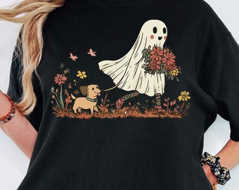 Comfort Colors® Halloween Dog Mom Shirt, Halloween Preppy Ghost Shirt, Dog Lover Gift, Dog Lovers Gift Tees, Dog Owner Halloween Outfits Tee