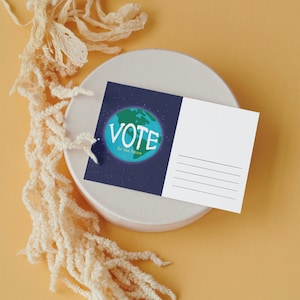 Cartões postais Vote for the Futute - verso em branco | Linhas de endereço na frente | Cartões postais para eleitores | Cartões postais sobre mudanças climáticas | Eleição do conselho escolar