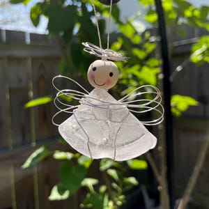White Textured Sea Glass Angel | Angel Ornament | Handmade Angel