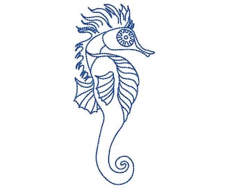 Blue Seahorse Fish Embroidery Machine Design Pattern