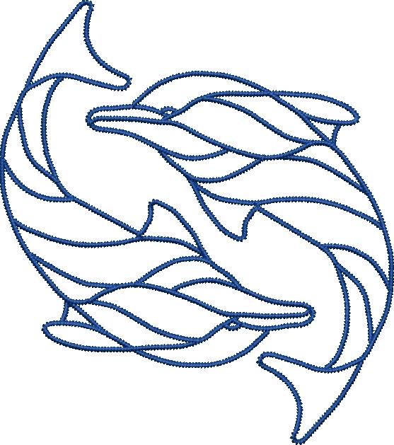 Jumping zentangle dolphin outline machine applique and embroidery design