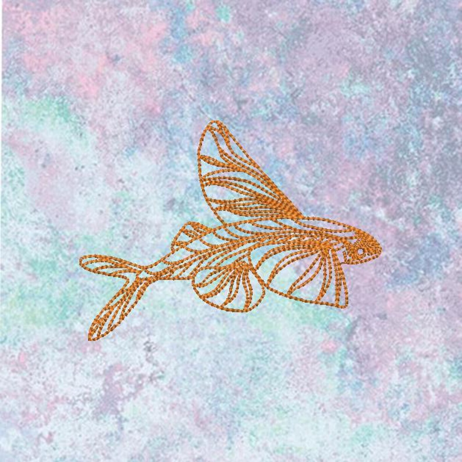Flying Fish With Four Wings Jumping Outline Digital Sewing Machine ...