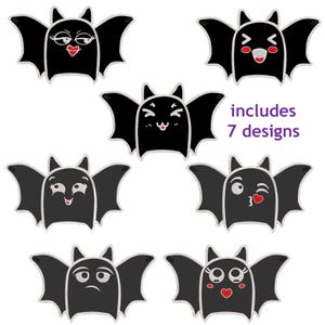 7 emoji bat bunting and applique machine embroidery files for black fabric