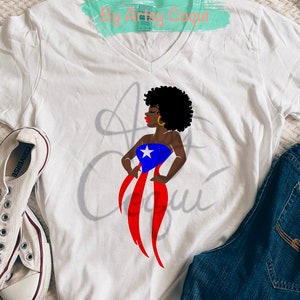 Puerto Rico Flag Dress with curly hair Cricut Layered SVG design cut file, Boricua Design, PR flag clip art, Afro Latinx art