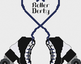 Roller Derby Roller Skate Cross Stitch Pattern Customizable Skater Quad Skates PDF Download Personalise