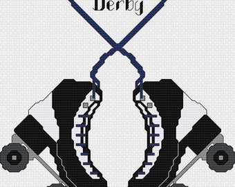 Roller Derby Roller Skate Heart Cross Stitch Pattern 2 sizes Customizable Skater Quad Skates PDF Download Personalise