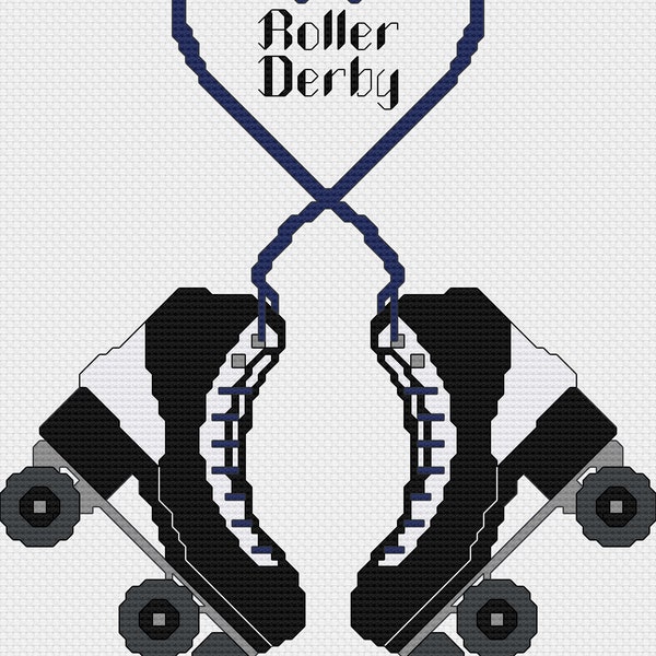 Roller Derby Roller Skate Heart Cross Stitch Pattern 2 sizes Customizable Skater Quad Skates PDF Download Personalise