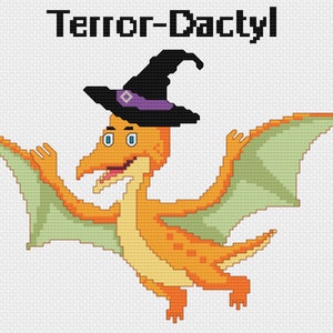 Terror-Dactyl Cross Stitch Pattern PDF Download Funny Halloween