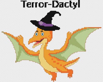 Terror-Dactyl Cross Stitch Pattern PDF Download Funny Halloween