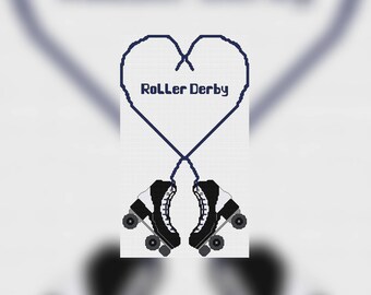 Roller Derby Roller Skate Large Heart Cross Stitch Pattern Customizable Skater Quad Skates PDF Download Personalise