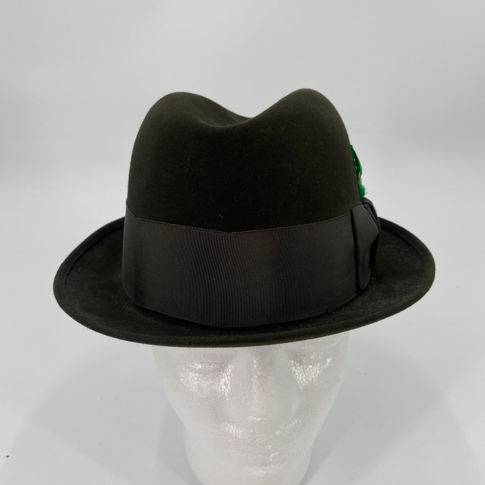 Vintage Royal Stetson Fedora Long Oval 7 Brown With Green Etsy